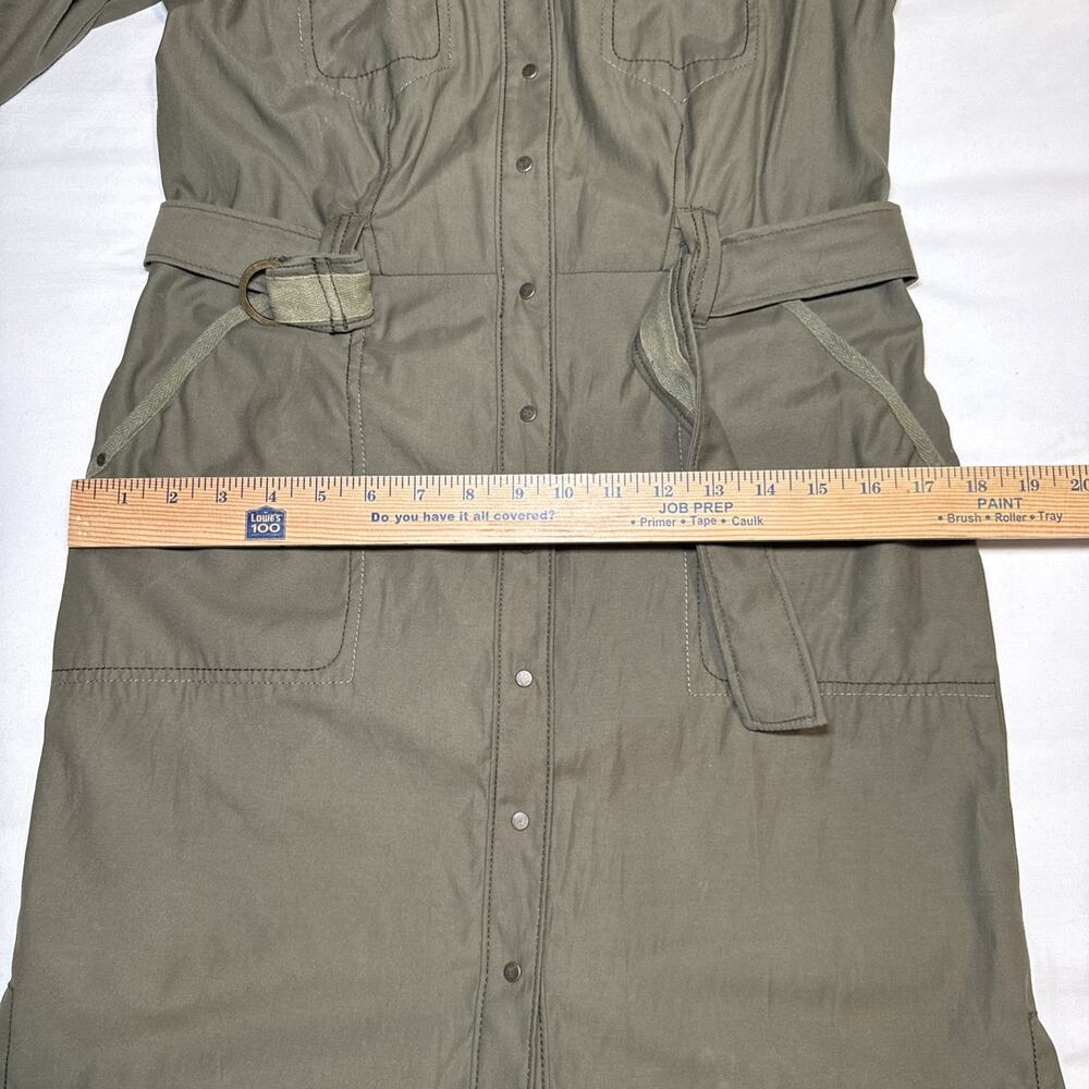 Royal Robbins Snap Front Shirt Dress Belted Olive Green 3/4 Sleeve Womens 4 EUC - Picture 6 of 13